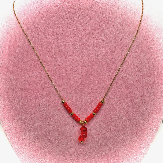 Collier Pierres Rouges En Acier Inoxydable