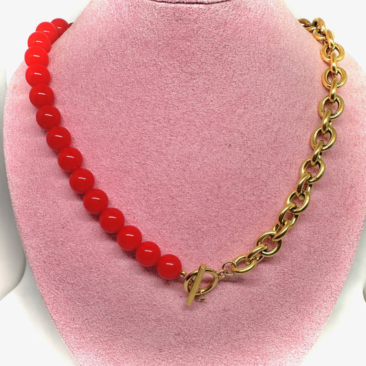 Collier De Perles Rouges En Acier Inoxydable
