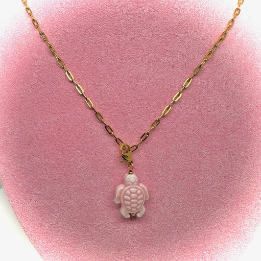 Collier Pendentif Tortue Rose En Acier Inoxydable
