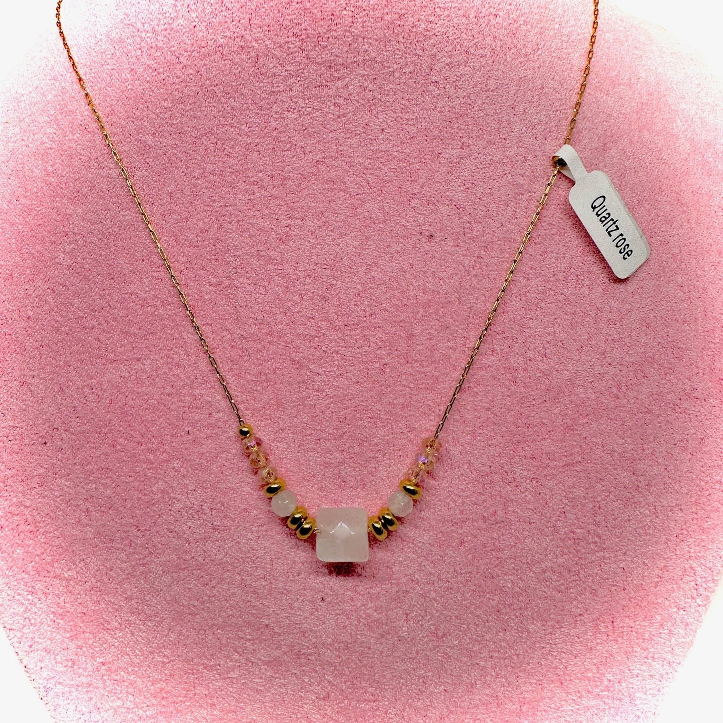 Collier En Acier Inoxydable Quartz Rose