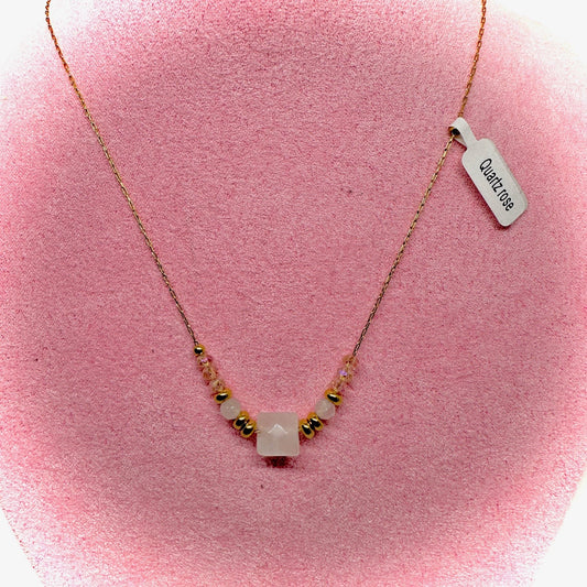 Collier En Acier Inoxydable Quartz Rose